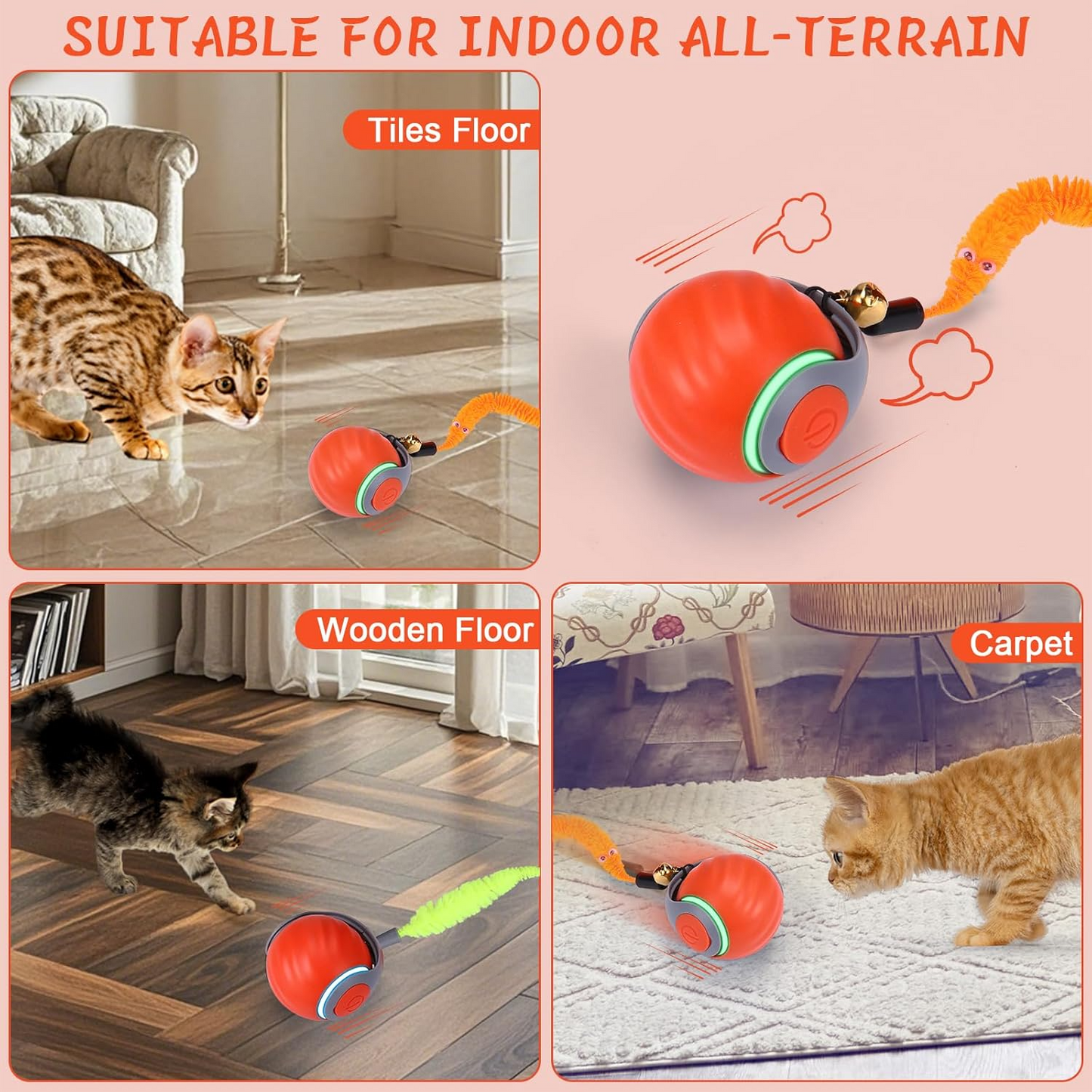 Rechargeable Automatic Cat Toy Ball with 3 Tails