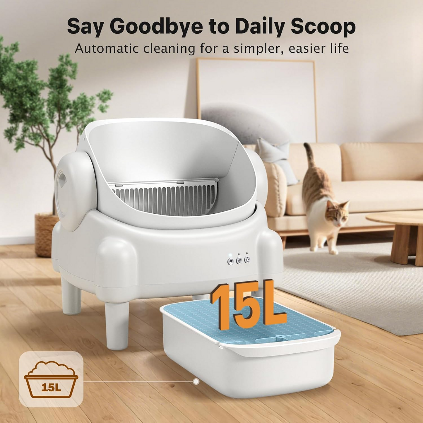 Open Top Smart Self-Cleaning Cat Litter Box with App Control & Sensors