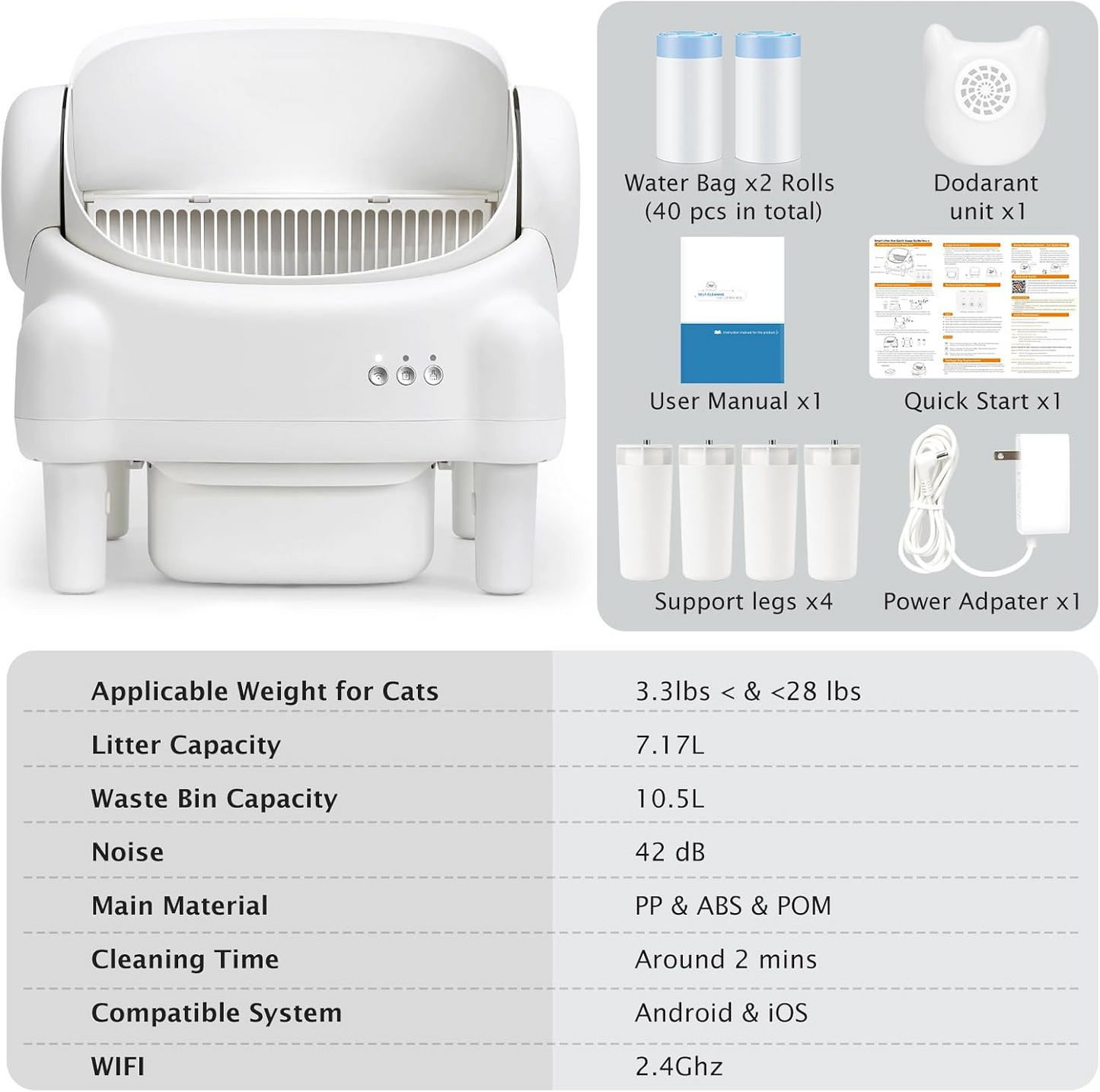 Open Top Smart Self-Cleaning Cat Litter Box with App Control & Sensors