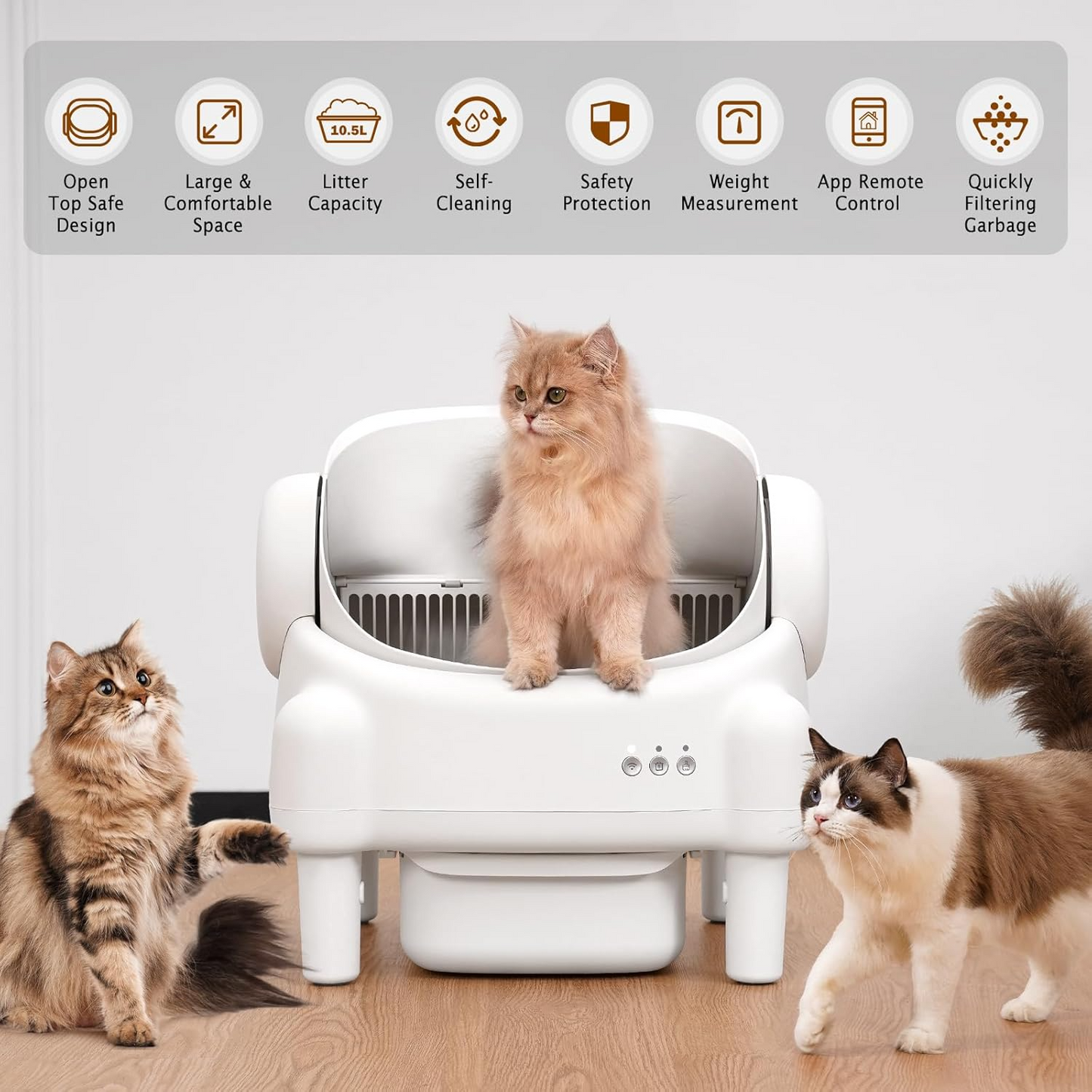 Open Top Smart Self-Cleaning Cat Litter Box with App Control & Sensors
