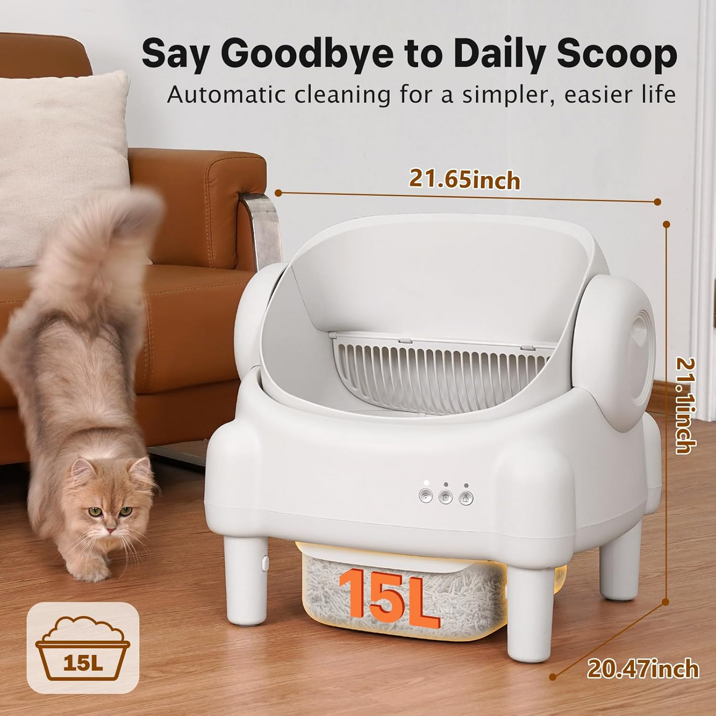 Open Top Smart Self-Cleaning Cat Litter Box with App Control & Sensors
