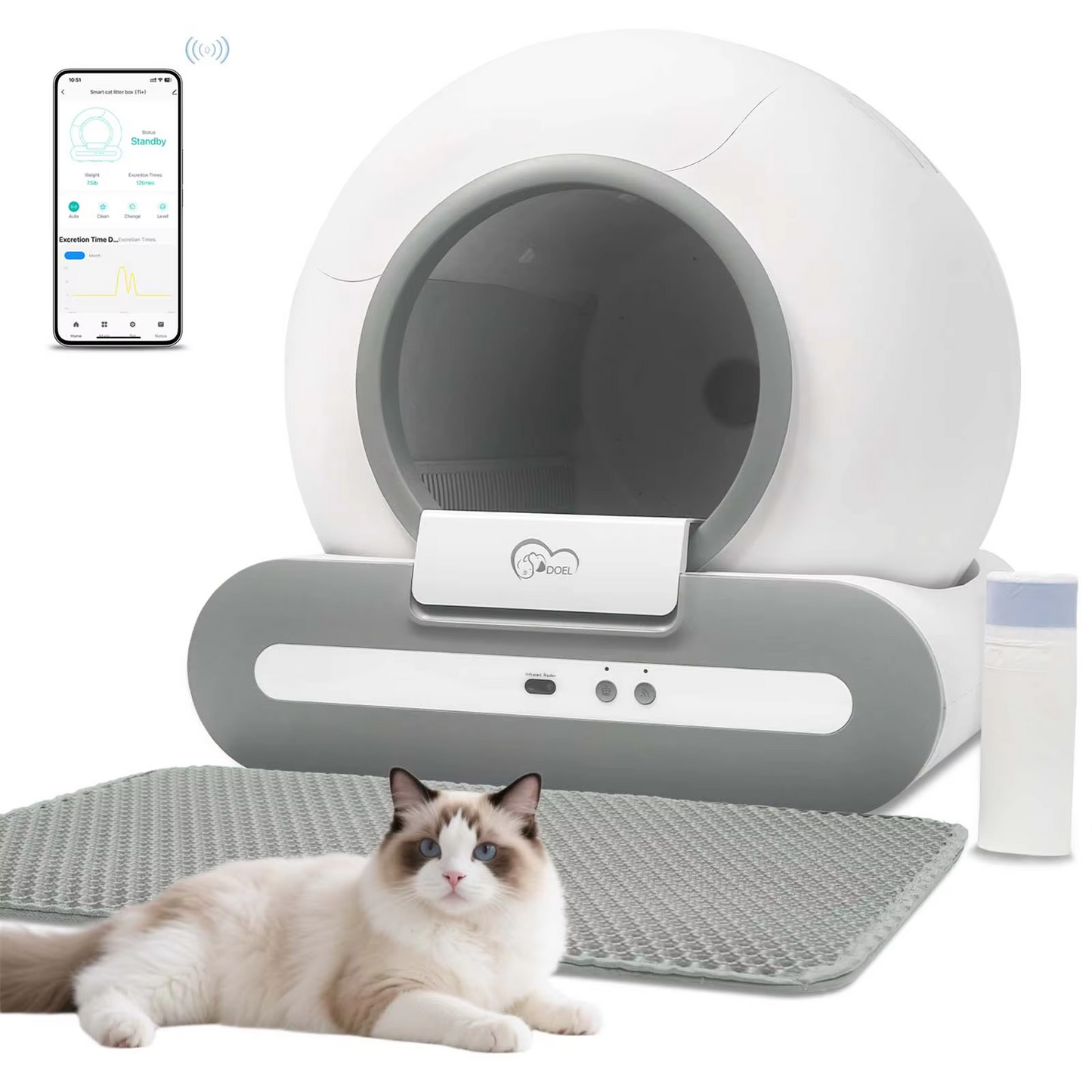 65L Smart Self-Cleaning Cat Litter Box with App Control (2.4G WiFi)