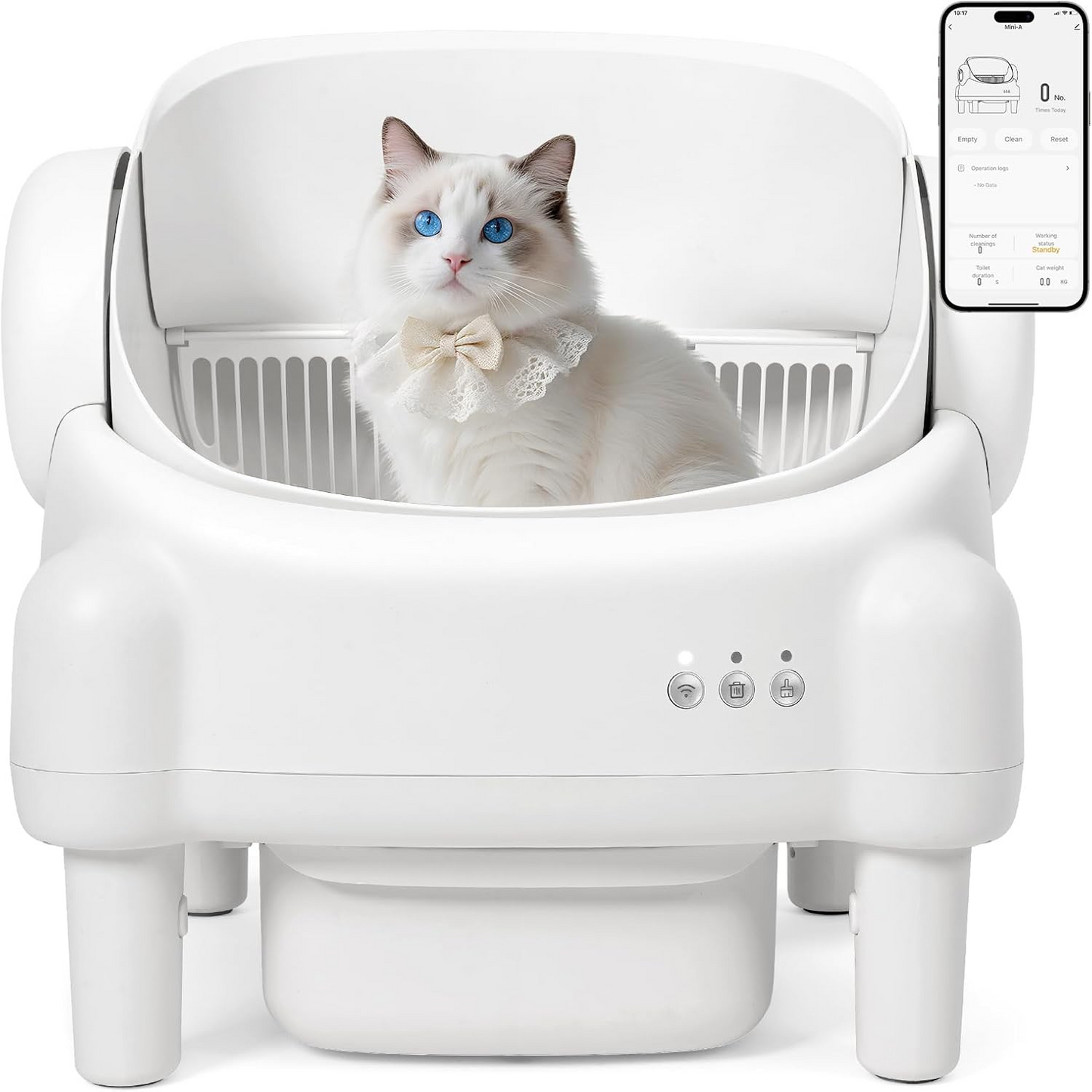 Open Top Smart Self-Cleaning Cat Litter Box with App Control & Sensors